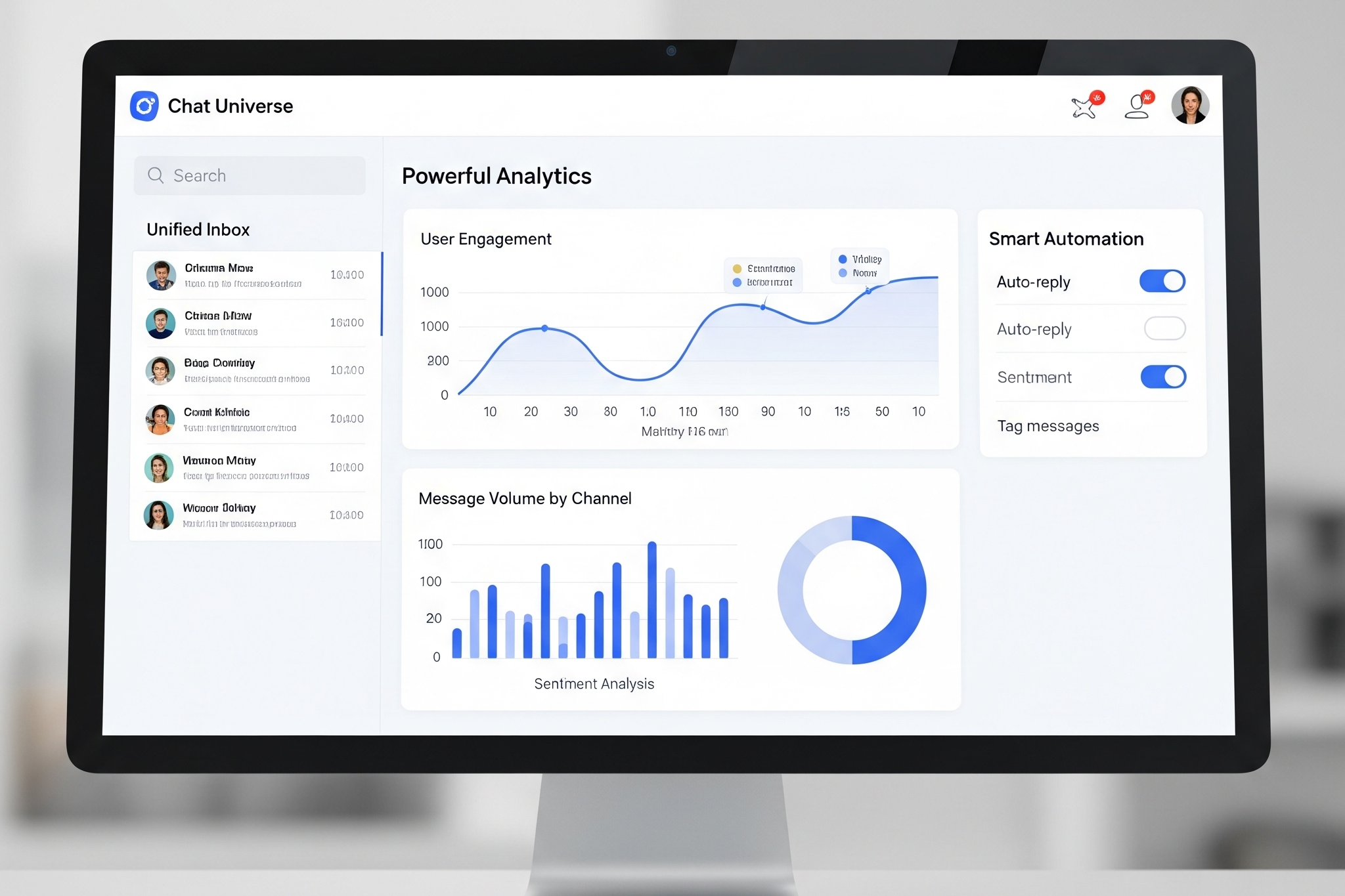 A mockup of the Chat Universe app dashboard.